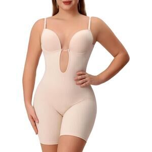 Slimers Women's XL Beige Backless Shapewear Bodysuit Low Back Body Shaper L20-11
